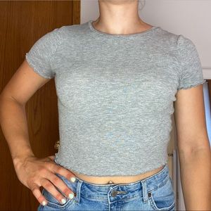 Cropped Lettuce Trim Gray Tee Shirt